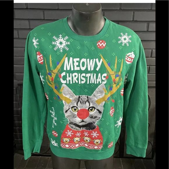 Well Worn Other - Well Worn Meowy Kitten Cat Holiday Christmas Sweatshirt Men’s M